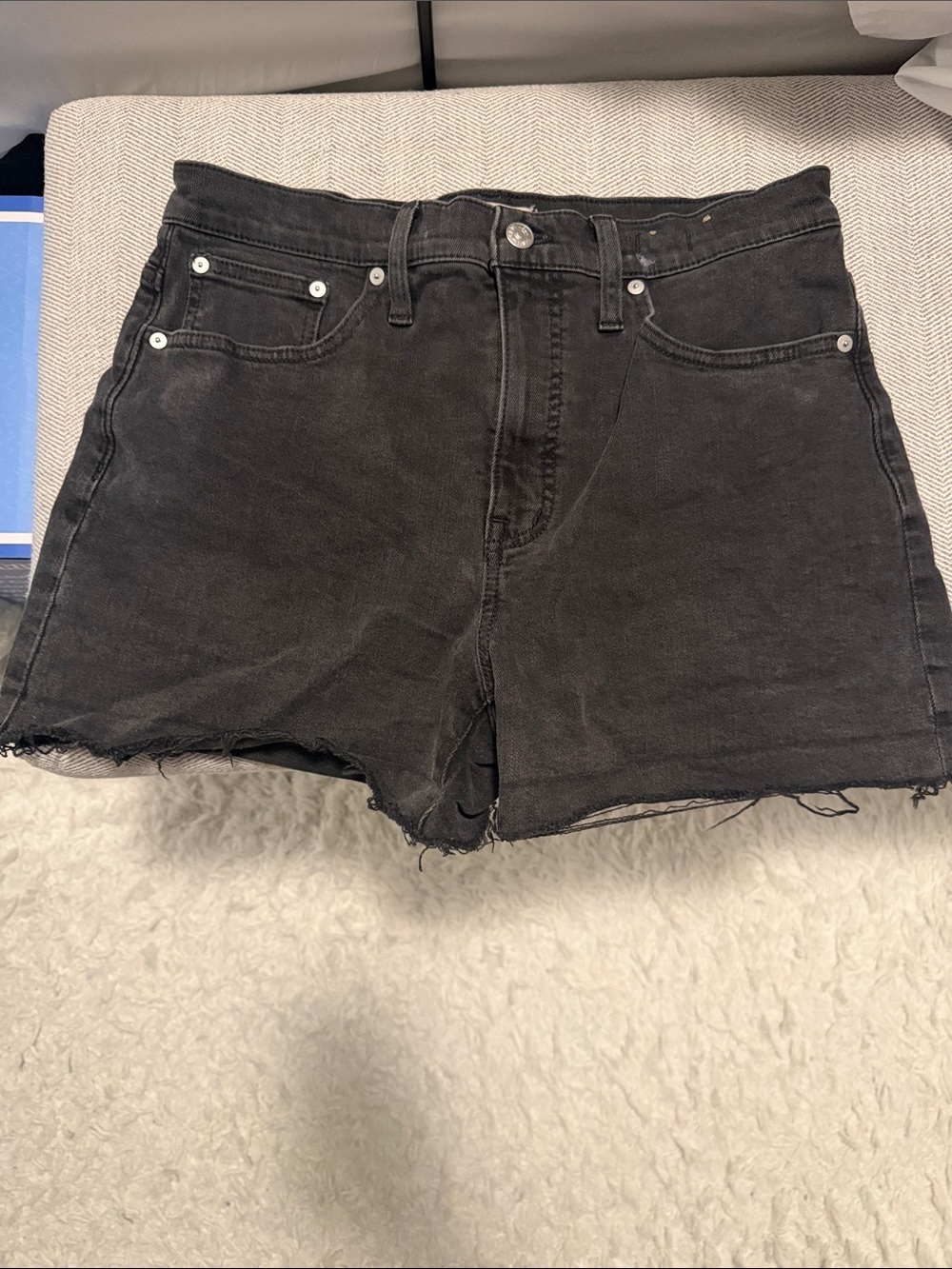 Madewell Black High-Rise Raw Hem Denim Shorts